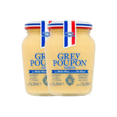 Grey Poupon front packaging showing 215g jar and twin-pack convenience