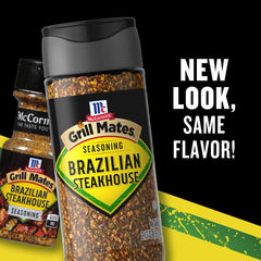 Grill Mates label close-up displaying ingredients and Brazilian flavor cues