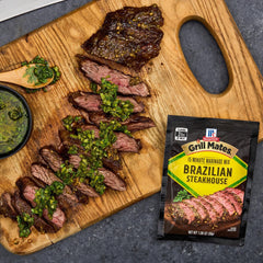 Grill Mates sprinkled on grilled steak creating a peppery crust benefit