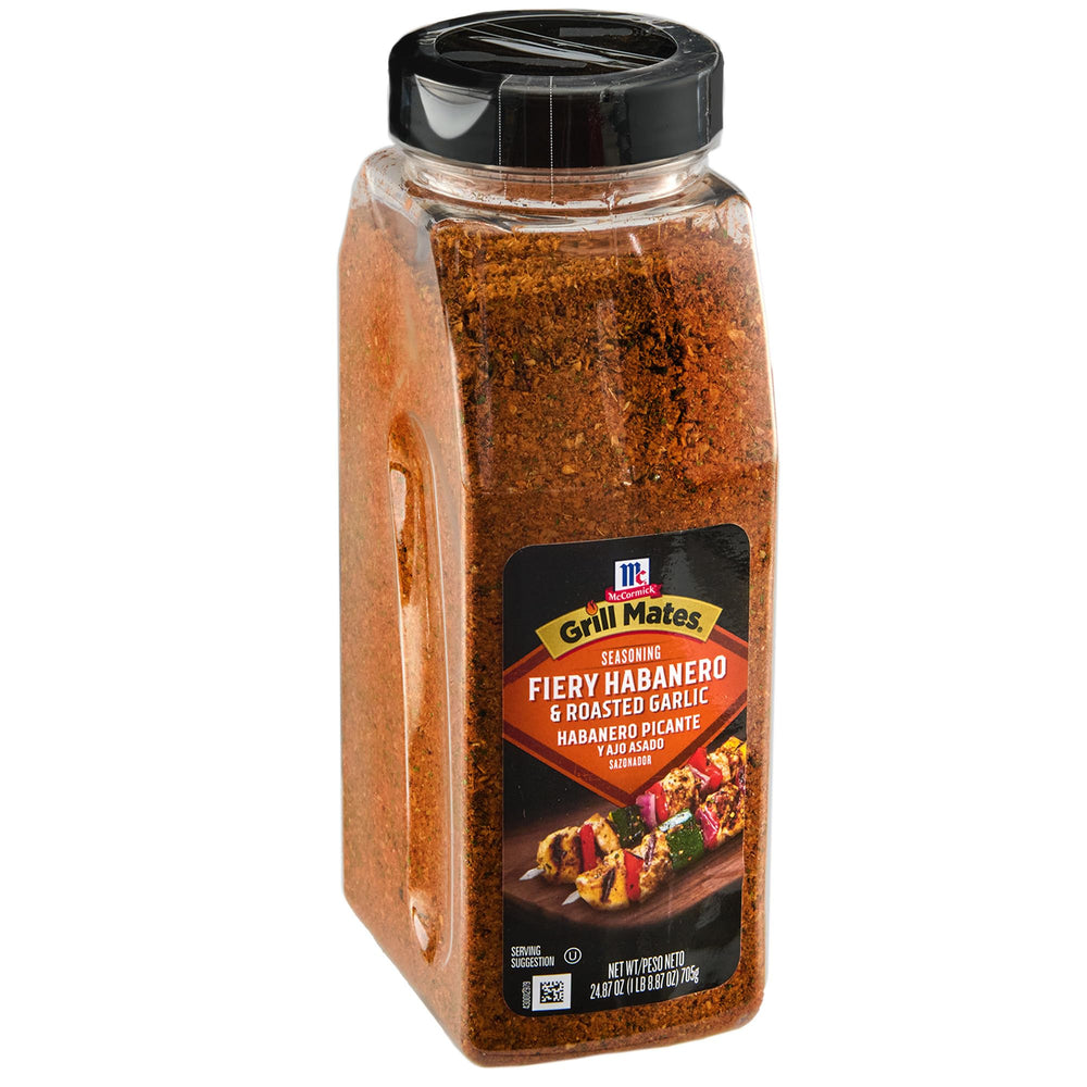 Grill Mates front label showing bold habanero and roasted garlic benefits