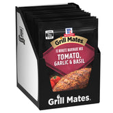 Grill Mates front pack showing tomato garlic basil seasoning and convenience