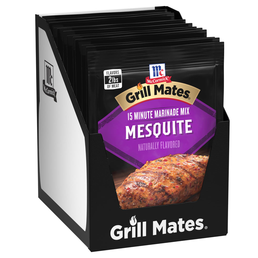 Grill Mates mesquite front packaging shows pack of 12 and bold smoky flavor