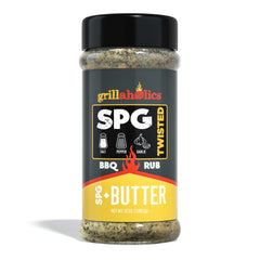 Grillaholics SPG + Butter front packaging showing label and shaker benefit