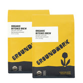Groundwork bag front showing B*tches Brew label and organic certification benefits