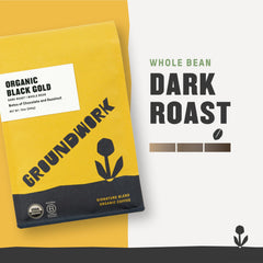 Groundwork Black Gold whole beans close-up highlighting roast color and rich aroma benefits