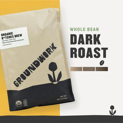 Groundwork brewed cup being poured from French press showing bold aroma and body