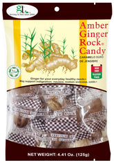 GT front packaging showing clear amber candies and brand, highlights natural ginger