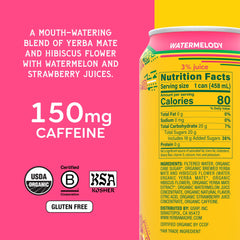 Guayaki Watermelody side label detail highlighting organic ingredients and origin benefit