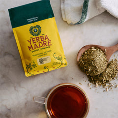 Guayaki Yerba Madre brewing in French press for controlled steeping and clear cup