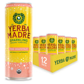 Guayaki Yerba Madre front packaging shows pink grapefruit can and benefits refreshment