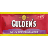 Gulden's spicy brown mustard packets front view showing packet design and serving convenience