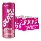 GURU fruit punch front can showing vibrant branding and organic badge for clear choice