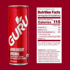 GURU can angled to highlight ingredients list and USDA organic badge benefit