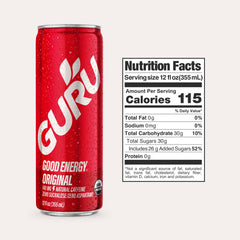 GURU poured into glass, clear color and carbonation for refreshing appeal