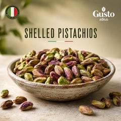 GUSTO ETNA shelled pistachios in a bowl for quick snacking benefit