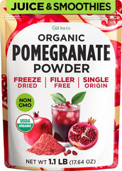Gya Tea Co front packaging showing organic pomegranate powder and branding benefits