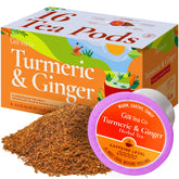 Gya Tea Co front packaging showing 16-count turmeric ginger pods and natural benefits