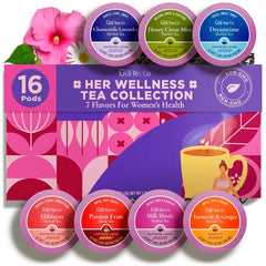 Gya Tea Co front packaging showing 16-count assorted wellness pods and gifting appeal