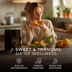 Gya Tea Co brewed cup steaming with citrus-mint color showing comforting flavor
