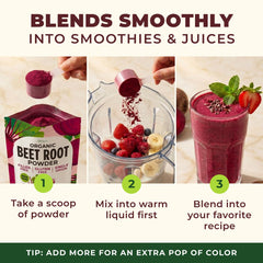 Gya Tea Co bright pink smoothie poured into a glass for energy