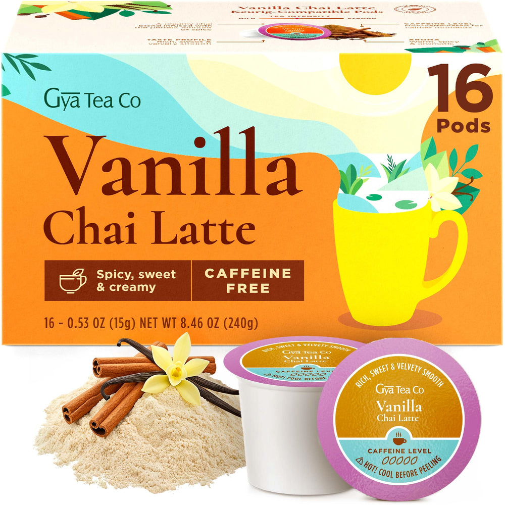 Gya Tea Co box front showing 16 pods and product branding for convenience