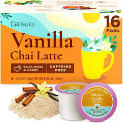 Gya Tea Co box front showing 16 pods and product branding for convenience