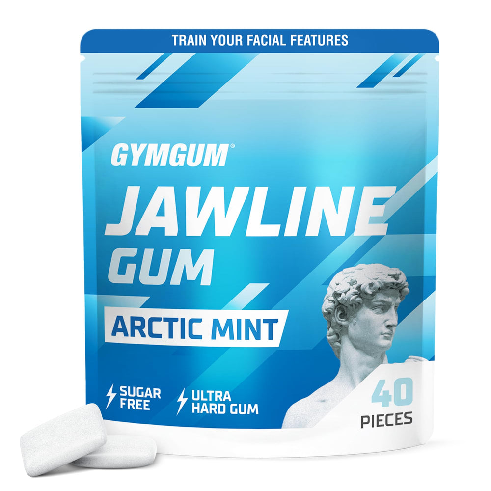 GYMGUM front packaging showing Arctic Mint and 40 count benefit for portable jaw training