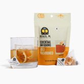 Hail M Cocktails front packaging showing five Old Fashioned tea bags and travel-ready benefits