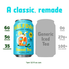 Halfday close-up label showing ingredients and prebiotic fiber transparency benefit