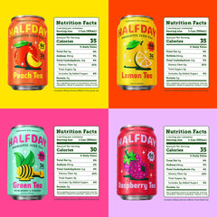 Halfday lemon can close-up label highlighting ingredients and prebiotic fiber benefit