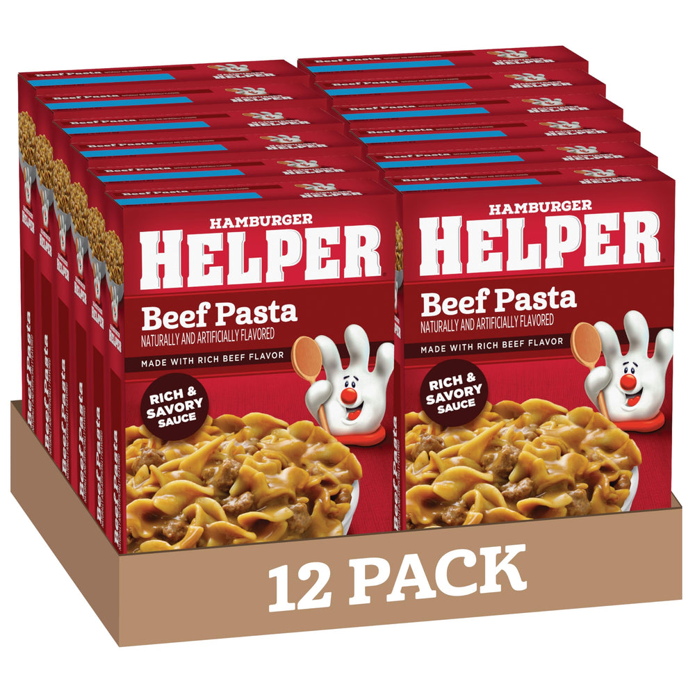 Hamburger Helper front packaging showing product and quick meal benefit