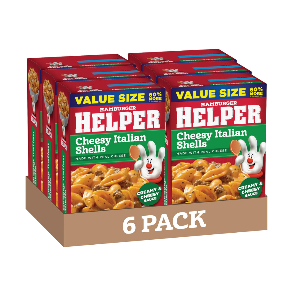 Hamburger Helper front packaging showing product and value pack benefit