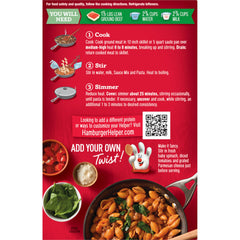 Hamburger Helper ingredient spread with pasta and herbs for easy customization
