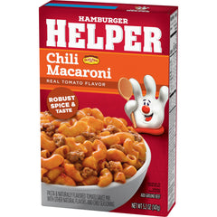 Prepared Hamburger Helper Chili Macaroni in a skillet ready to serve quickly