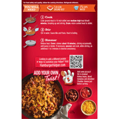 Bowl of Hamburger Helper topped with cheese and beans showing easy customization