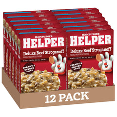 Hamburger Helper front packaging showing product and ready-in-minutes benefit