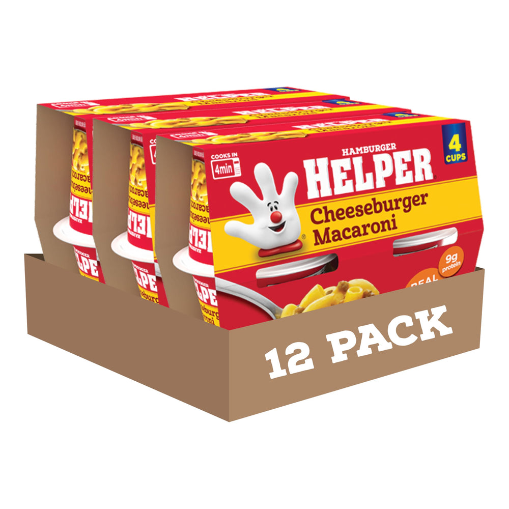 Hamburger Helper front packaging showing cup and branding for quick meal