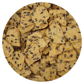Hampton Distribution front packaging of 1 lb salted corn chips with flax showing branding and bag