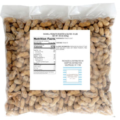 Hampton Distribution close-up of roasted in-shell peanut texture and salt crystals, highlights crunchy flavor