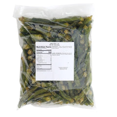 Hampton okra chips close-up texture revealing crisp, thin vegetable slices for crunchy bite