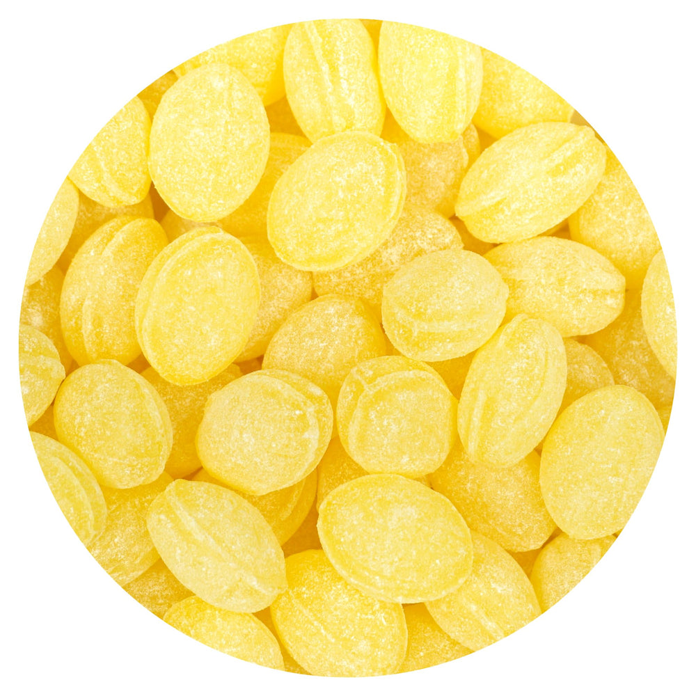 The Hampton Popcorn Company front packaging of 5 lb Claeys lemon drops showing bulk bag benefit