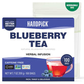 HANDPICK front packaging showing 100 teabags and fruity branding benefit convenience