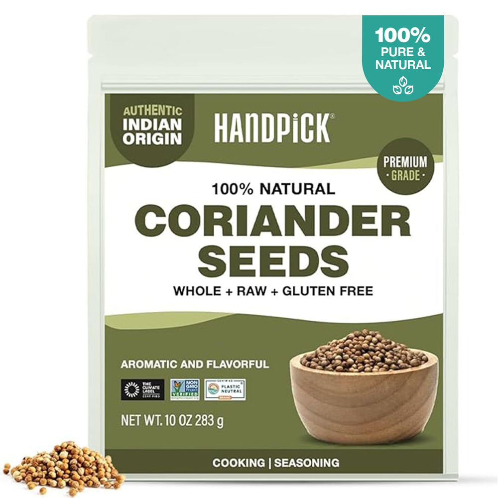 HANDPICK front packaging showing 10oz coriander seeds and brand clarity