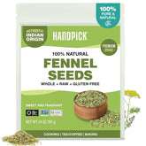 HANDPICK front pack showing 14oz raw fennel seeds and clear labeling benefit freshness
