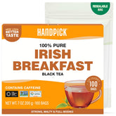 HANDPICK front packaging showing 100-count Irish Breakfast, clear bold flavor benefit