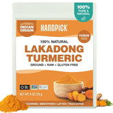 HANDPICK jar front view showing Lakadong turmeric label and bright color benefit