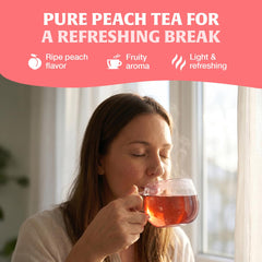 HANDPICK pouring hot peach tea into a cup illustrating warming comfort benefit