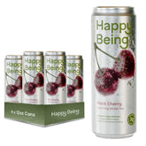 happy being front can showing label and black cherry flavor, highlights clean ingredients