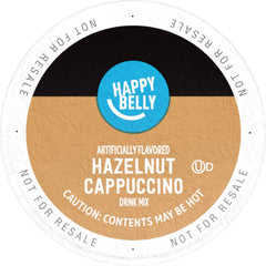 Happy Belly single pod close-up top view revealing foil seal and quick brewing benefit