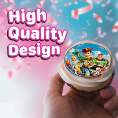 HAPPY CHOICES edible topper placed on cupcake showing easy application and instant decoration